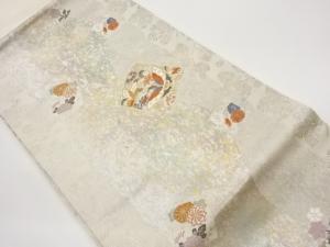 引箔色紙に蝶・花葉模様織出し名古屋帯